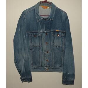 Vtg Rustler Men’s XL 13 Oz. Denim Trucker Jacket Blue Metal Buttons Distressed